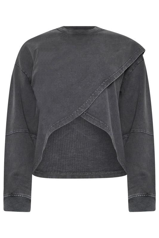 PixieGirl Petite Women's Grey Acid Wash Cross Over Cotton Sweatshirt | PixieGirl 5