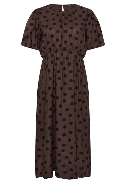  M&Co Brown Polka Dot Tulip Sleeve Dress