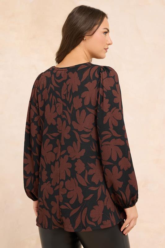 EVANS Plus Size Black & Brown Floral Pleat Front Blouse | Evans 2
