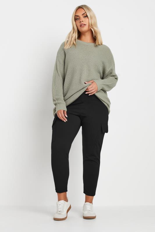 YOURS Curve Plus Size Black Tailored Scuba Cargo Trousers | Yours Clothing  2