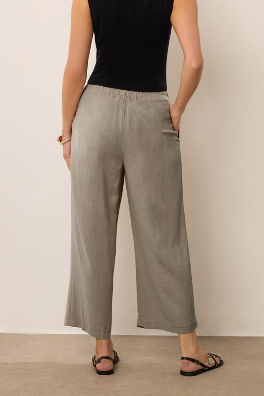 LTS Tall Women's Beige Brown Linen Tie Waist Cropped Trousers | Long Tall Sally  2