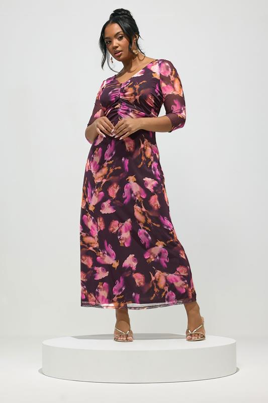 YOURS LONDON Curve Purple Abstract Mesh Maxi Dress