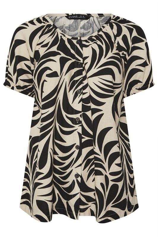 EVANS Plus Size Black Premium Linen Leaf Print Blouse | Evans 6