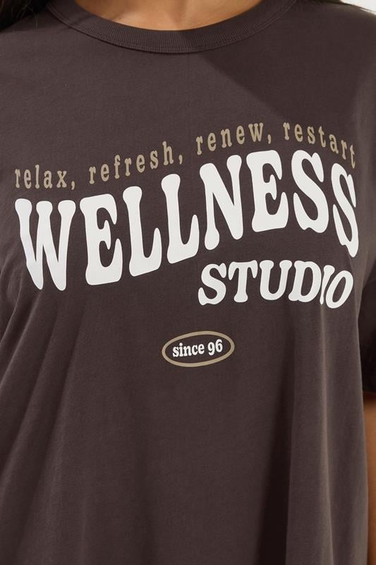 YOURS ACTIVE Plus Size Chocolate Brown 'Wellness Studio' T-Shirt | Yours Clothing 4