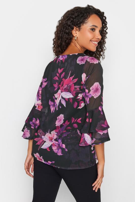 M&Co Black & Pink Floral Print Flute Sleeve Blouse | M&Co 4