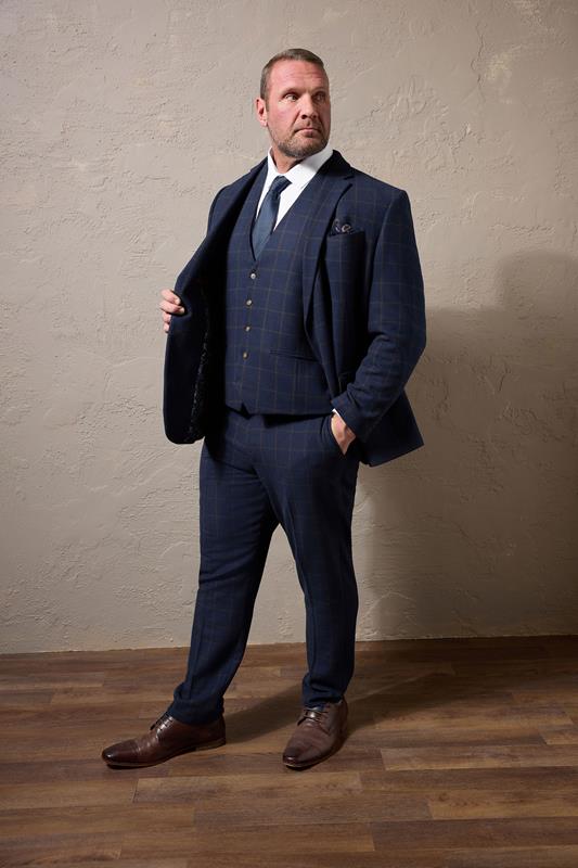 BadRhino Tailoring Big & Tall Navy Blue & Rust Orange Tweed Trousers