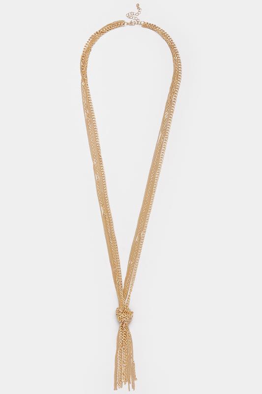 Gold Tone Long Chain Tassel Necklace | Yours Clothing 1