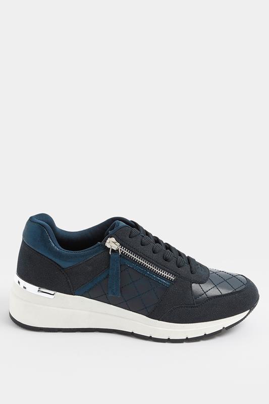 Navy Blue Quilted Wedge Trainer In Wide E Fit | Yours Clothing 2