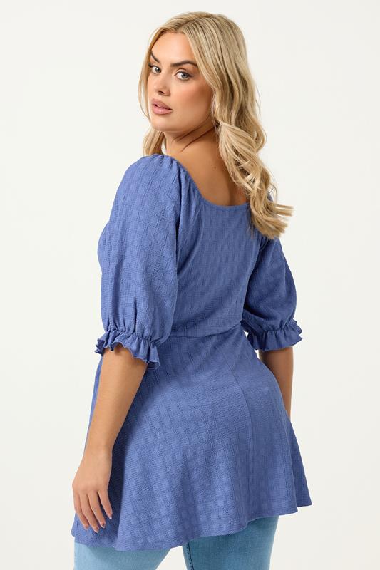 YOURS Plus Size Blue Textured Milkmaid Top | Yours Clothing 2