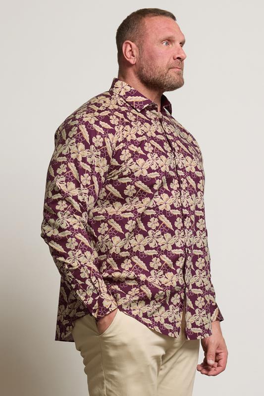 BadRhino Tailoring Big & Tall Burgundy Red Premium Leaf Print Long Sleeve Shirt | BadRhino 5