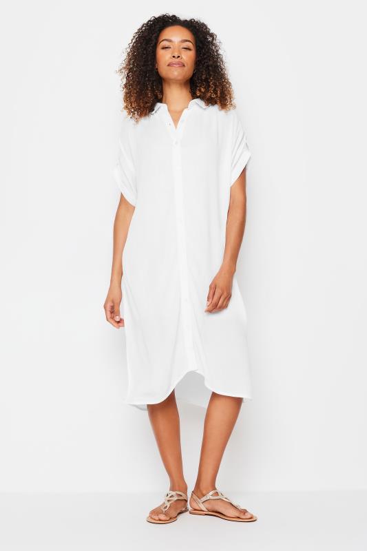 Women's  M&Co White Short Sleeve Crinkle Shirt Dress