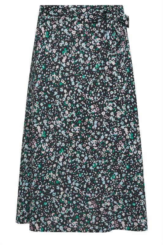 M&Co Petite Black Ditsy Floral Print Belted Midi Skirt | M&Co 4
