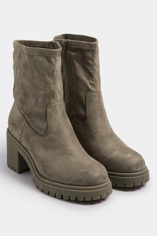  Yours Mocha Brown Faux Suede Stretch Sock Boots In Extra Wide EEE Fit