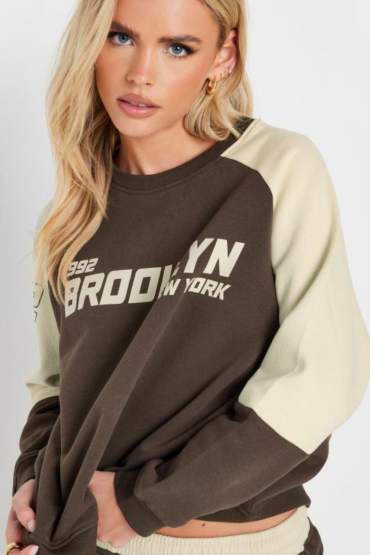 PixieGirl Petite Women's Chocolate Brown Brooklyn Slogan Sweatshirt | PixieGirl 4