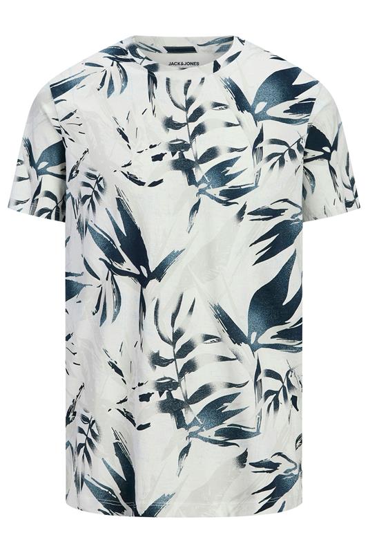 JACK & JONES Big & Tall Off White Leaf Printed T-Shirt | BadRhino 2