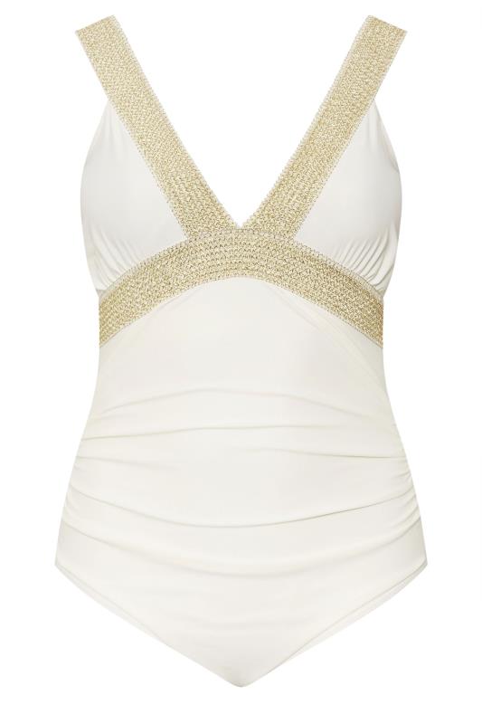 YOURS Plus Size White Metallic Tummy Control Swimsuit | Yours Clothing 7