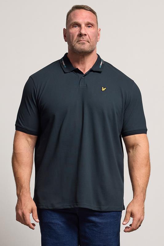 LYLE & SCOTT Big & Tall Navy Blue Striped Tipped Polo Shirt