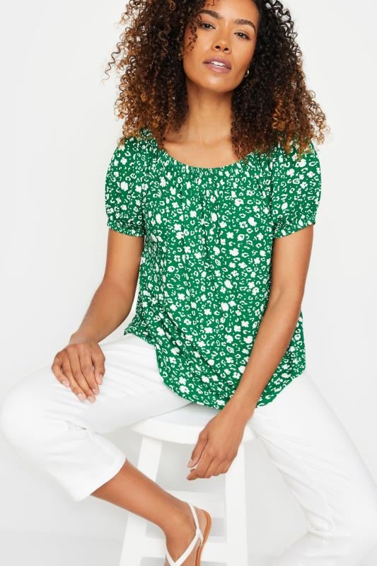 M&Co Women's Green Floral Print Short Sleeve Boho Top | M&Co 5