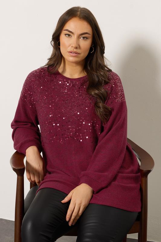EVANS Plus Size Red Sequin Embellished Knitted Top | Evans 1
