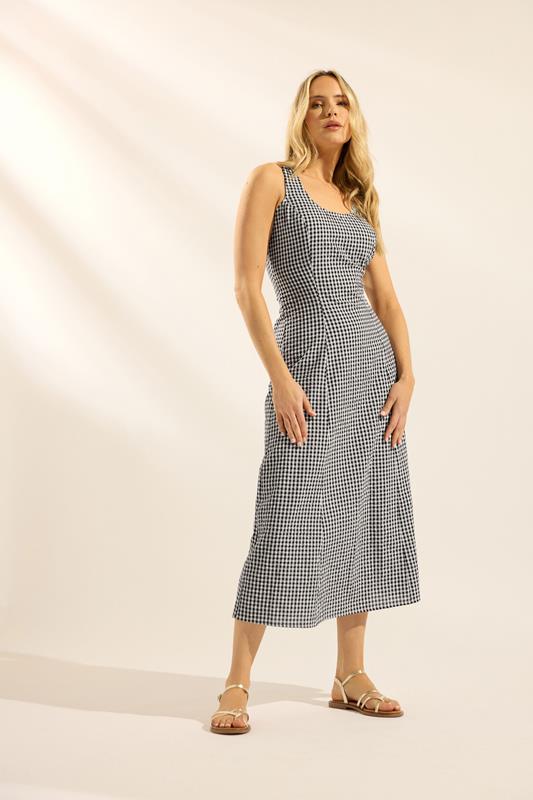 LTS Tall Black Gingham Cotton Midi Dress