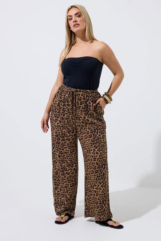 LIMITED COLLECTION Curve Brown Leopard Crinkle Trousers