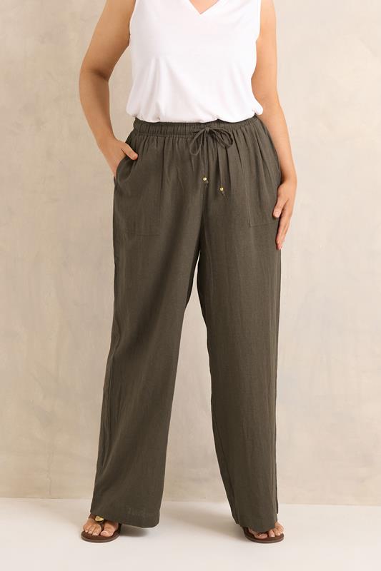 EVANS Curve Chocolate Brown Linen Wide Leg Trouser