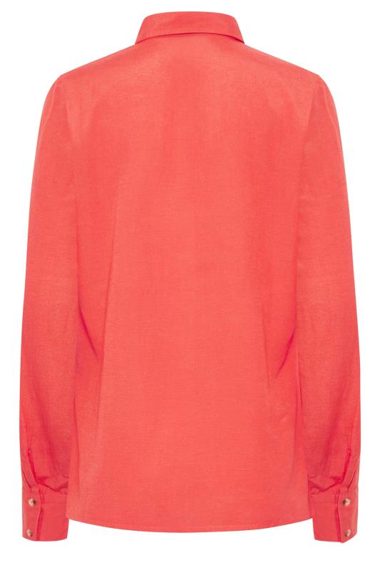 LTS Tall Womens Coral Orange Long Sleeve Linen Shirt | Long Tall Sally 7