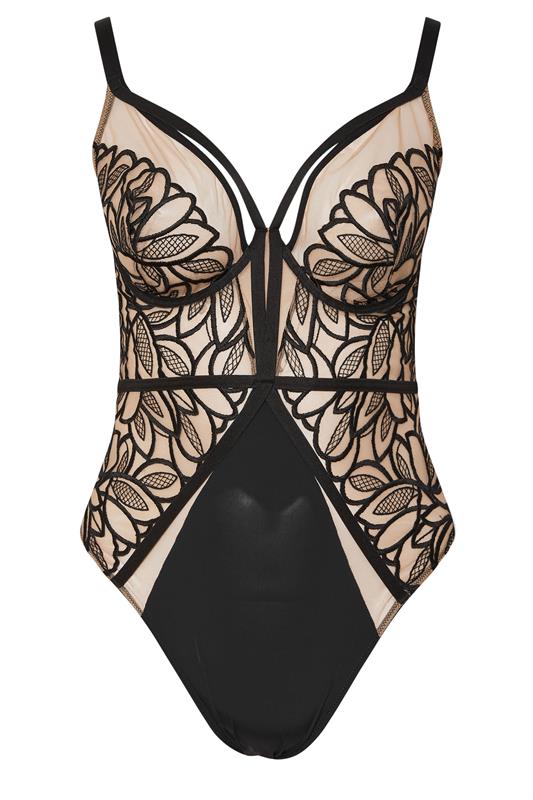 PLAYFUL PROMISES Black Floral Embroidered Strappy Bodysuit