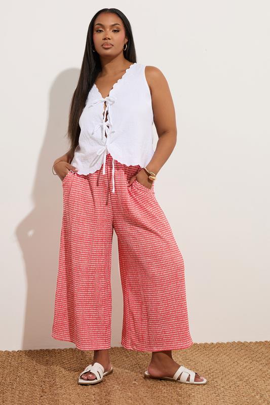 YOURS Plus Size Red Gingham Crinkle Midaxi Culottes | Yours Clothing 1