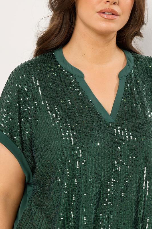 EVANS Plus Size Green Sequin Embellished Top | Evans 4