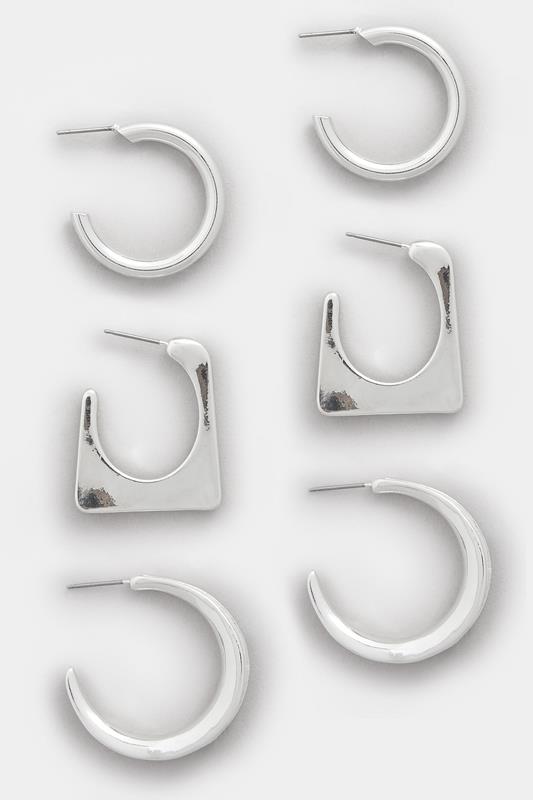 YOURSET 3 PACK Silver Tone Mixed Hoop Earring Set