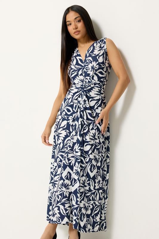 M&Co Petite Navy Blue Floral Twist Front Maxi Dress | M&Co 1