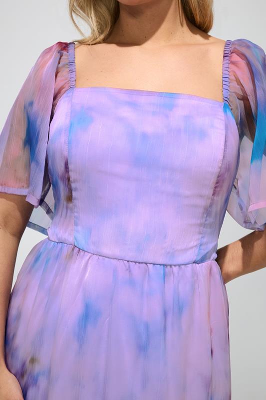 YOURS LONDON Plus Size Purple Abstract Organza Dress | Yours Clothing 5