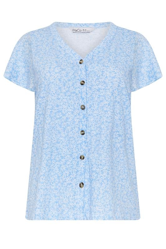 M&Co Blue Floral Print Cotton Frill Sleeve Blouse | M&Co 5