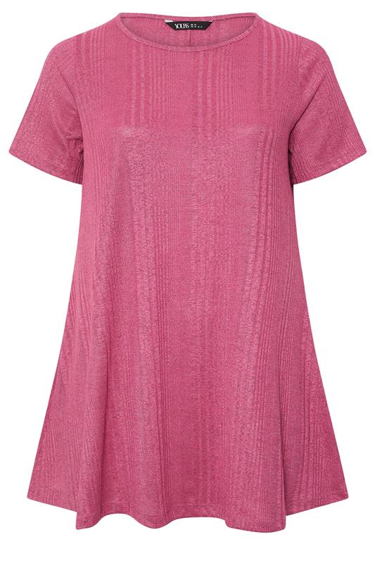 YOURS Plus Size Pink Soft Touch Ribbed Swing T-Shirt | Yours Clothing 5
