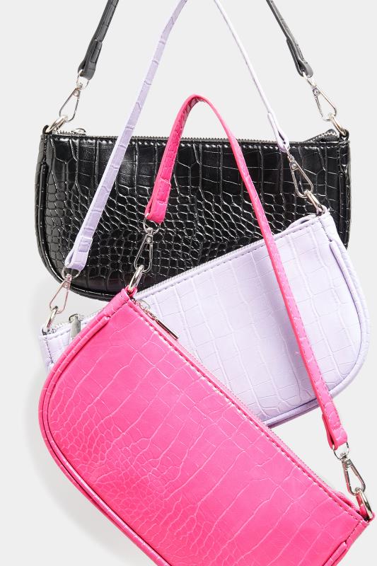 Plus Size Pink Faux Croc Shoulder Bag | Yours Clothing 5