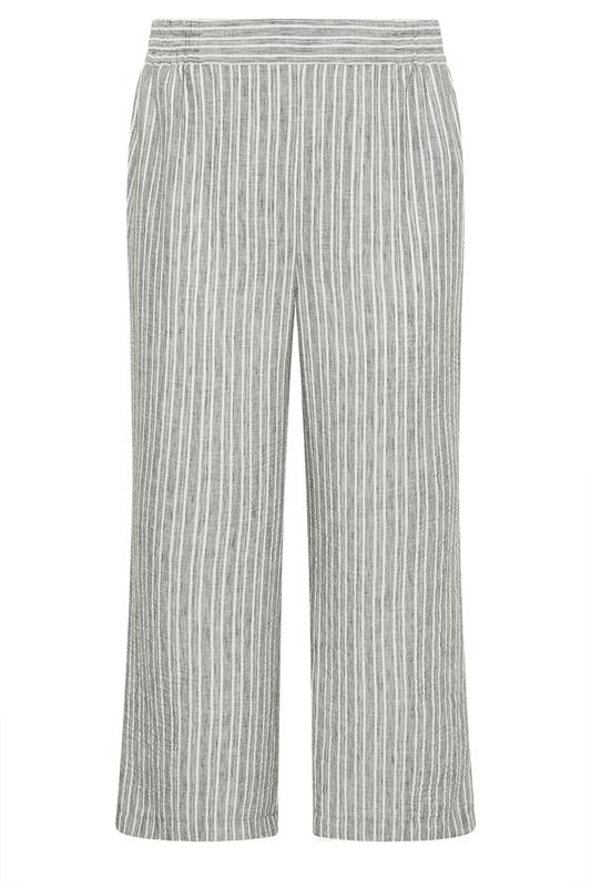 YOURS Plus Size Grey Stripe Linen Look Trousers | Yours Clothing 5
