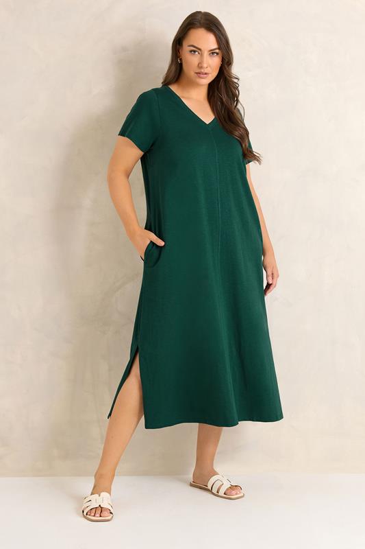 EVANS Curve Teal Green Cotton Midi Dress