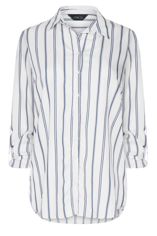 M&Co White & Navy Blue Stripe Tab Sleeve Shirt | M&Co 6