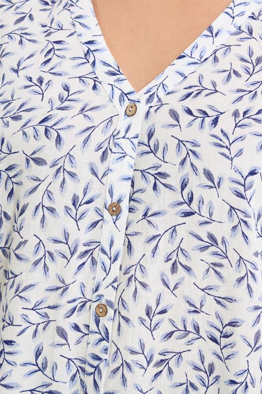 YOURS Plus Size White & Blue Leaf Print Linen Blouse | Yours Clothing 4