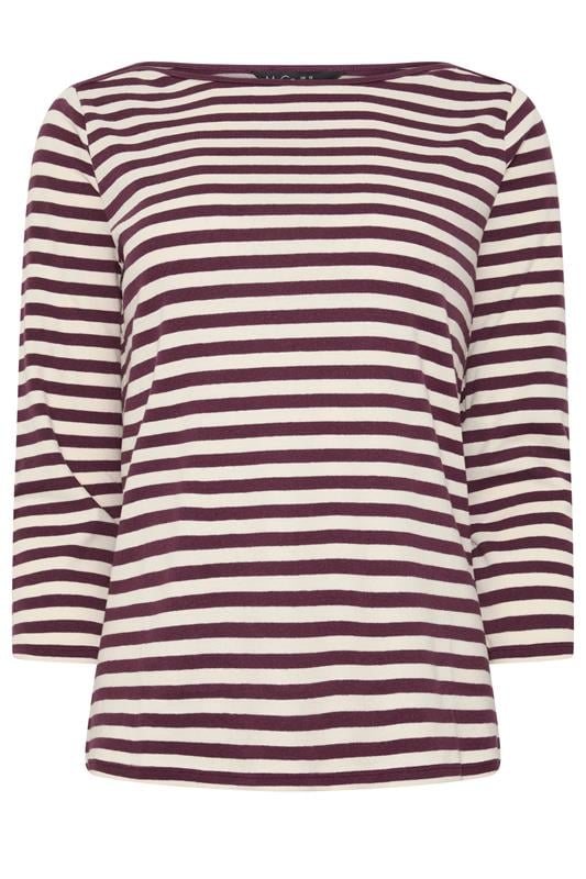 M&Co Berry Purple Stripe Slash Neck Cotton Top | M&Co 5
