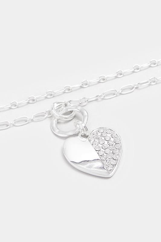 Silver Tone Diamante Chain Heart Necklace | Yours Clothing 2