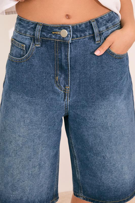 PixieGirl Petite Women's Mid Blue Cotton Denim Jorts | PixieGirl 5