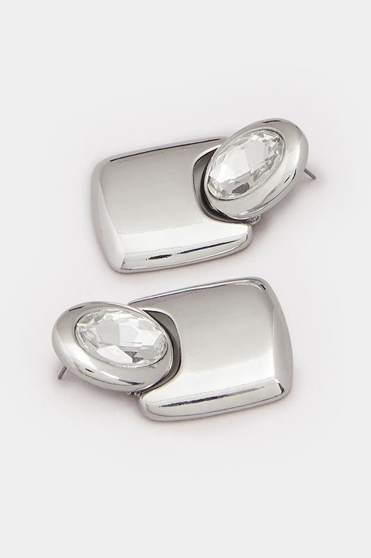 Silver Tone Diamante Drop Statement Earrings | Yours Clothing 2
