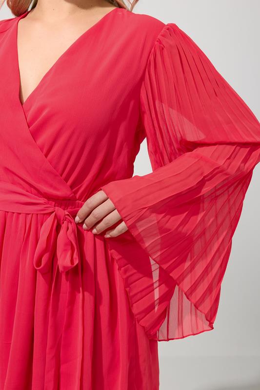 YOURS LONDON Plus Size Red Pleat Sleeve Wrap Top | Yours Clothing 4