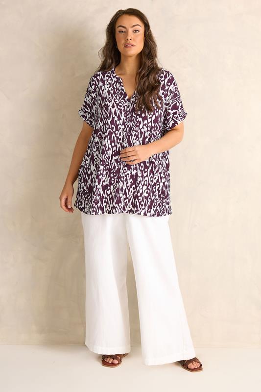 EVANS Plus Size Berry Red Ikat Print Button Front Blouse | Evans  2