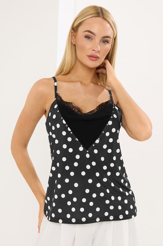  STAR Black Polka Dot Print Cami Top