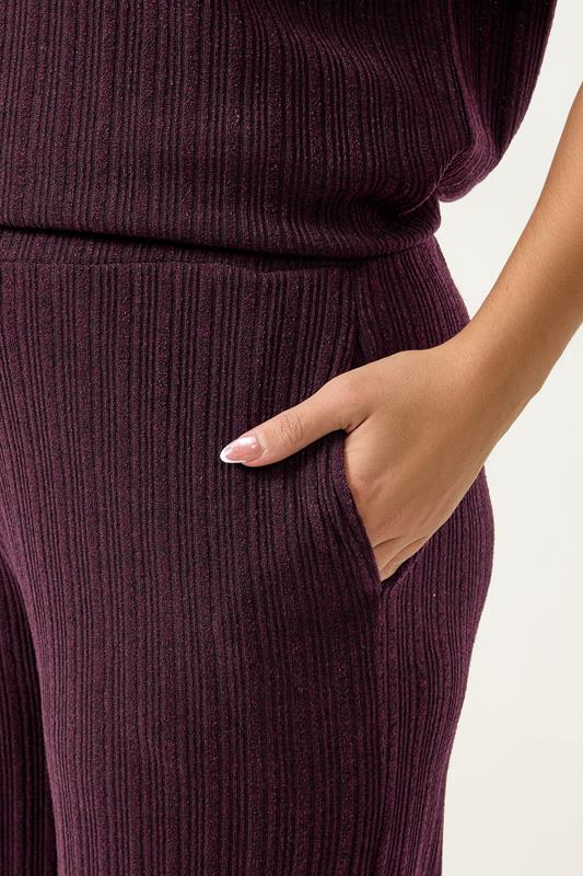 YOURS Plus Size Dark Purple Knitted Wide Leg Trousers | Yours Clothing 4