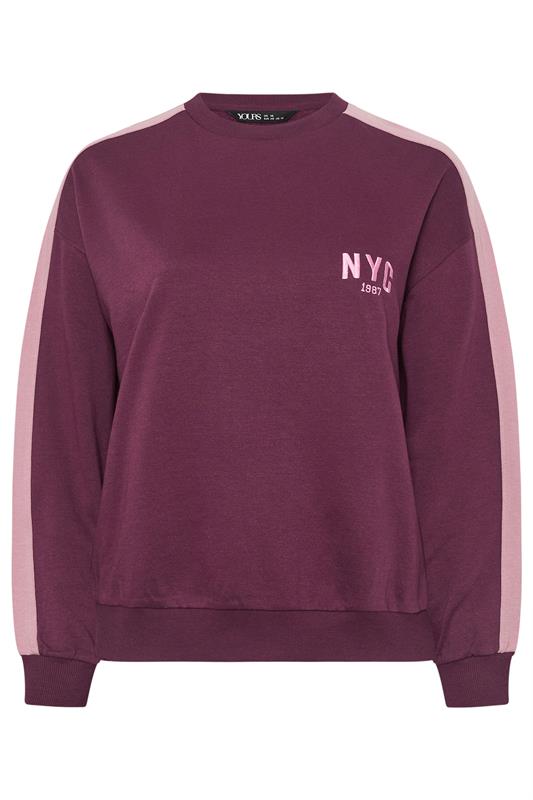 YOURS Plus Size Burgundy Red 'NYC' Side Stripe Sweatshirt | Yours Clothing 8