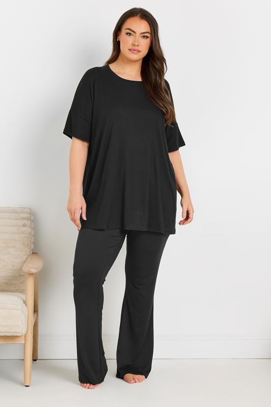 YOURS Plus Size Black Flare Pyjama Bottoms | Yours Clothing 5